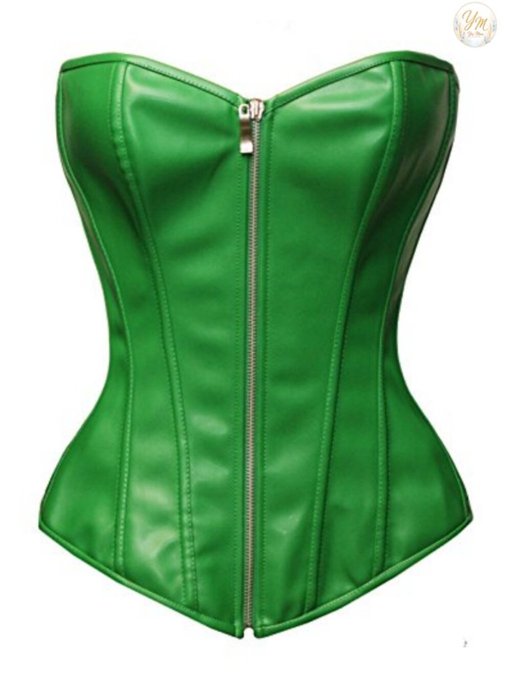 Faux Leather Zipper Front Bustier Corset Top with G String